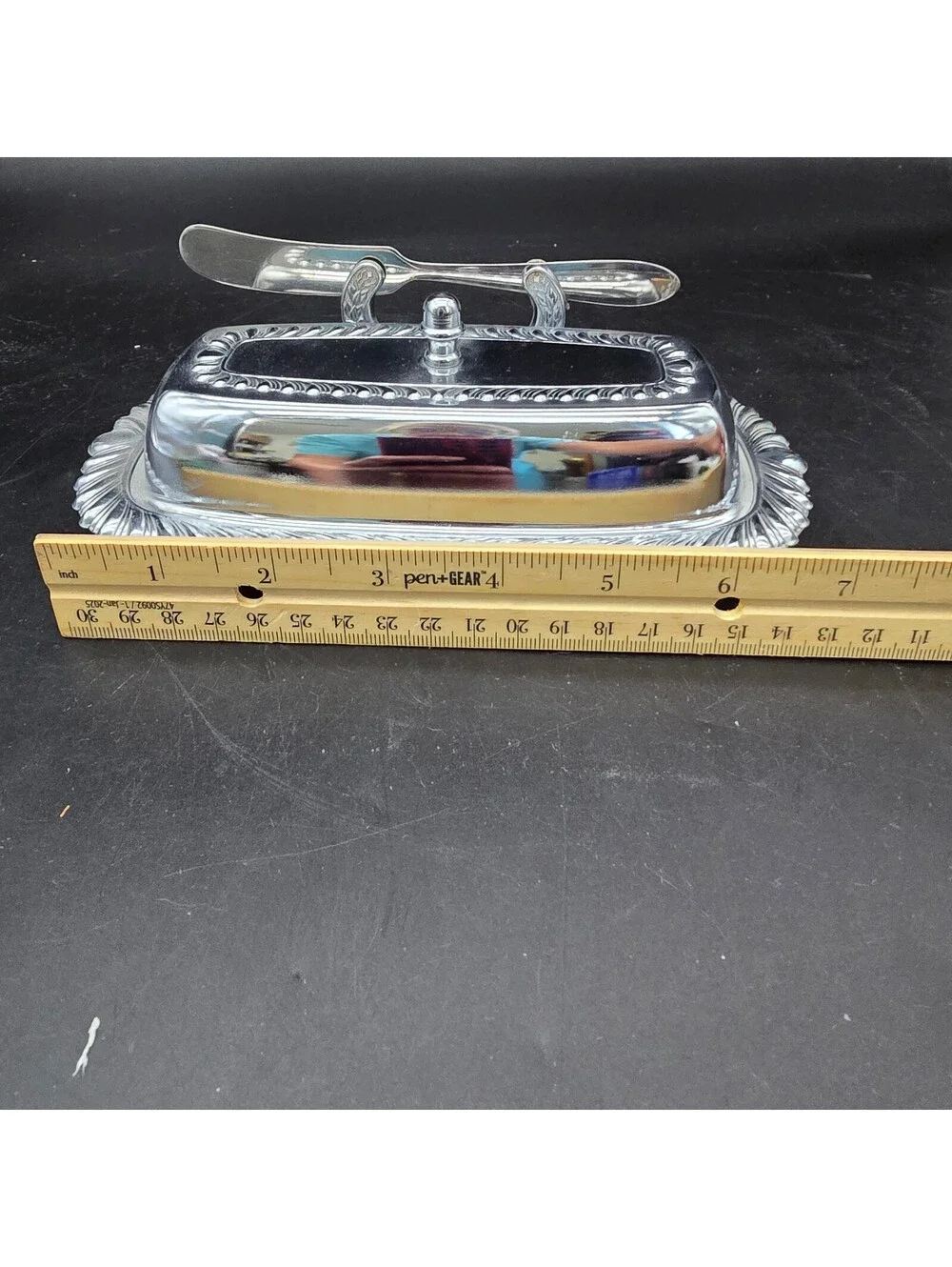 Vintage Irvinware Chrome Butter Dish Covered Set with Spreader Glass Liner USA